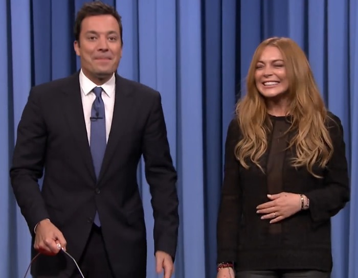 Jimmy Fallon and Lindsay Lohan taking the ALS Ice Bucket Challenge