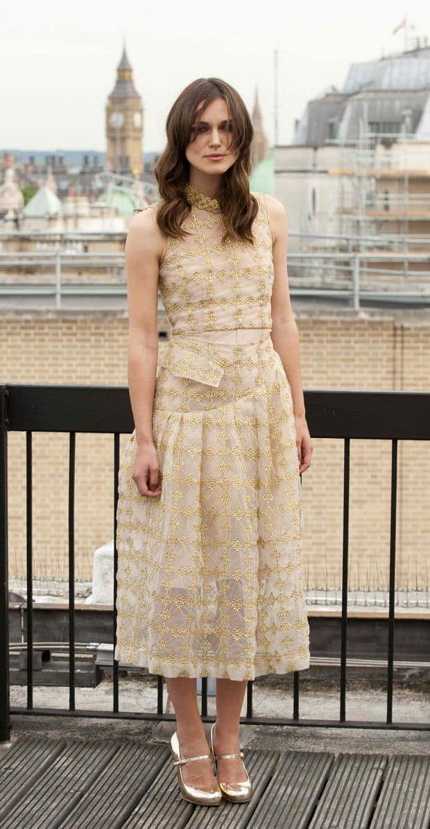 Keira Knightley styled her Simone Rocha dress with metallic heels