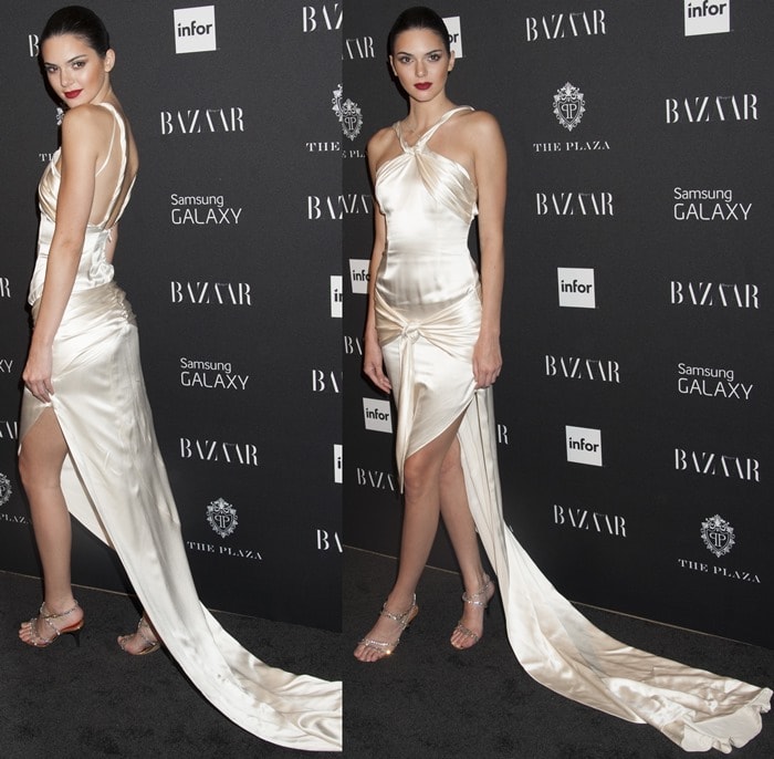 Kendall Jenner paired the stunning gown with a pair of sparkling silver sandals