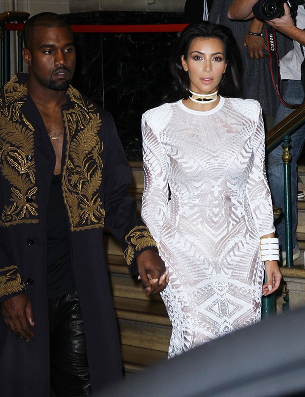 Kim Kardashian and Kanye West at the Balmain runway presentation at Paris Fashion Week