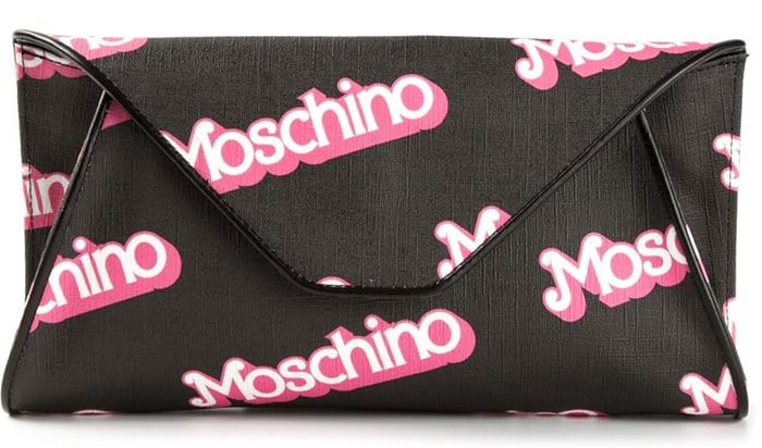 Moschino Logo Print Flap Clutch Black