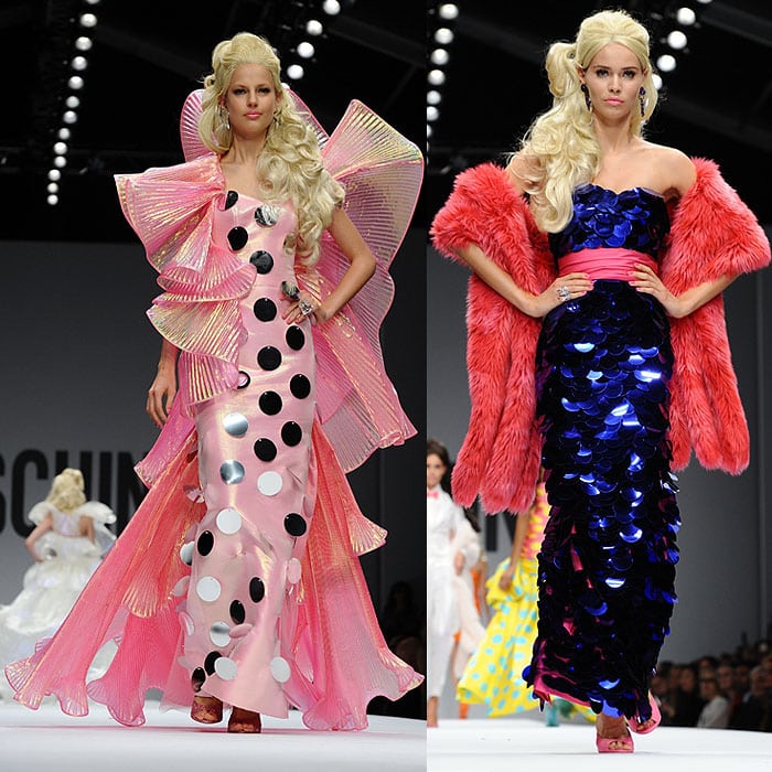 Barbie-inspired looks from the Moschino spring 2015 fashion show presented during Milan Fashion Week Spring/Summer 2015 in Milan, Italy, on September 18, 2014