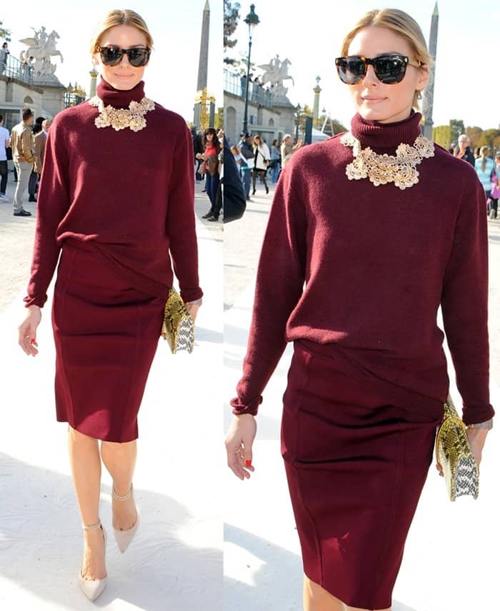 Olivia Palermo shows how to keep things feminine in a monochromatic look at Paris Fashion Week's Nina Ricci Womenswear Spring/Summer 2015 fashion show