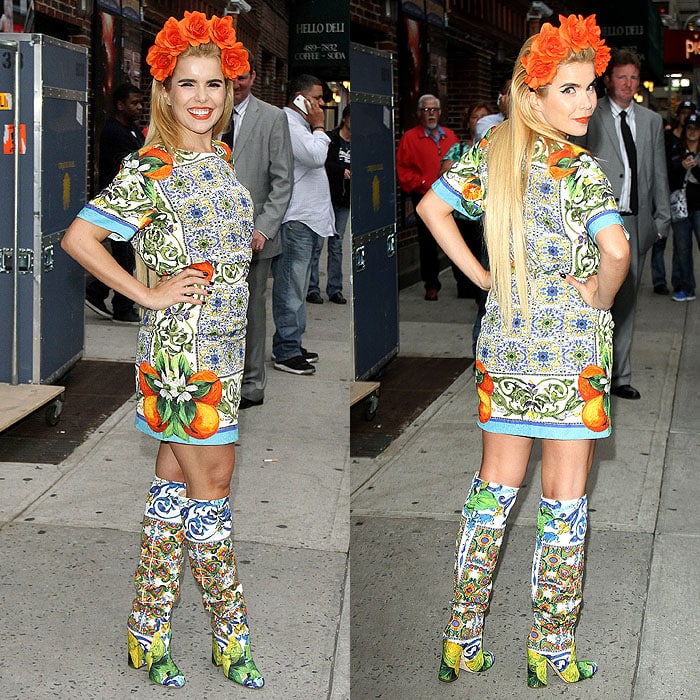 Paloma Faith wearing a large orange flower crown