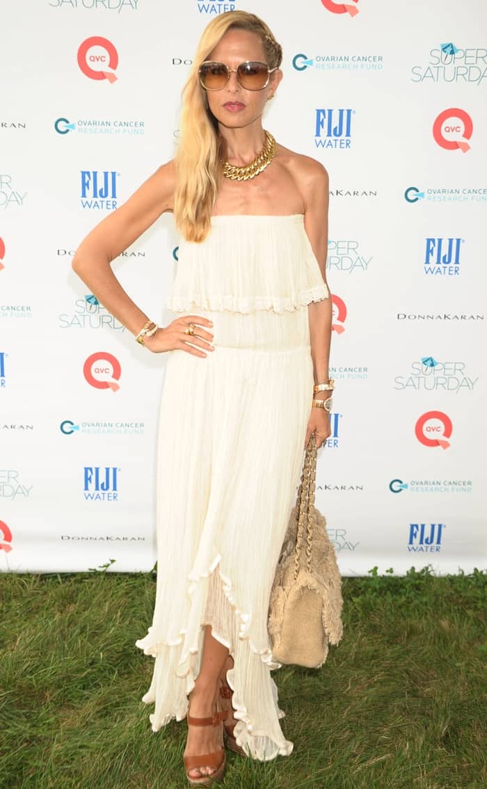 Rachel Zoe in a strapless bohemian-inspired maxi dress at the Ovarian Cancer Research Fund's Super Saturday event