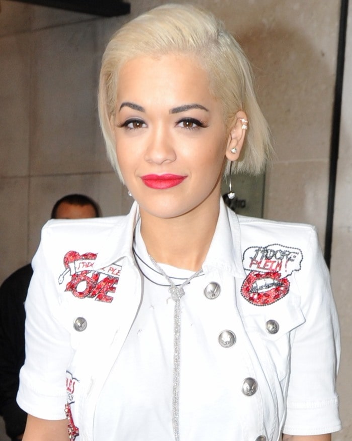 Rita Ora leaving the BBC Radio 1 studios in London, England, on September 18, 2014