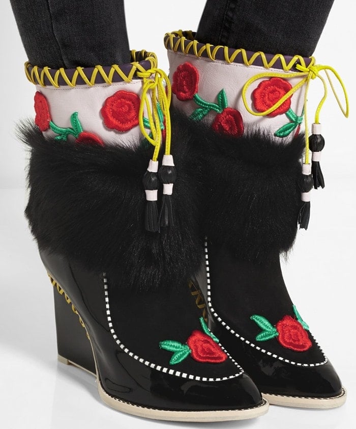 Sophia Webster Anouschka shearling-trimmed embroidered leather and suede boots