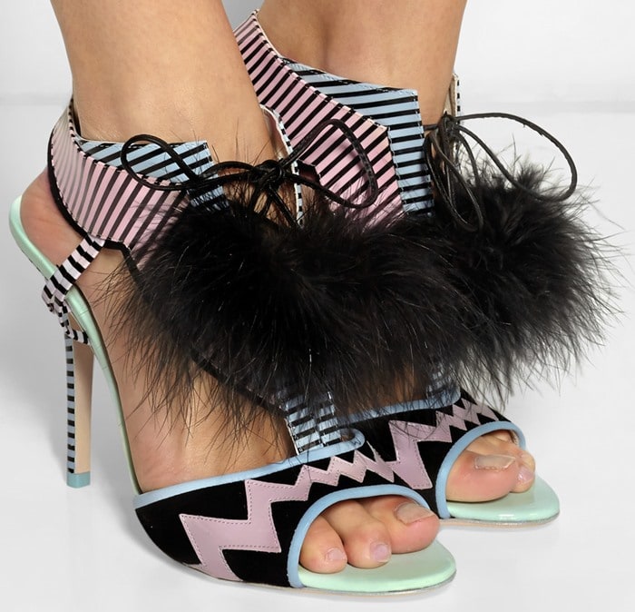Sophia Webster Leilou marabou-trimmed patent-leather sandals
