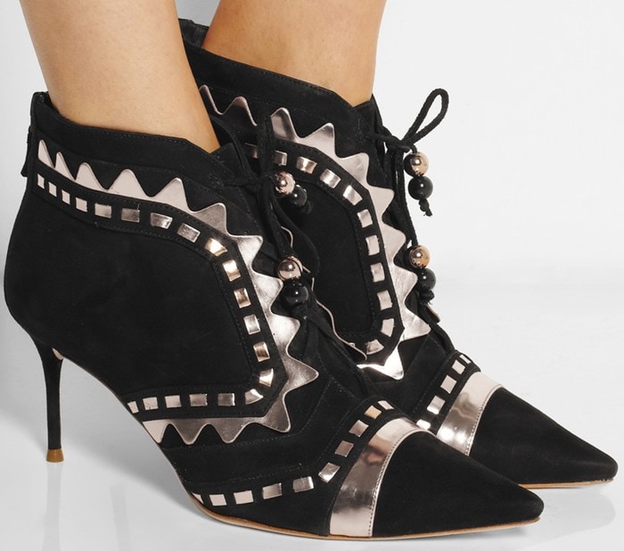 Sophia Webster Riko metallic leather-trimmed suede ankle boots