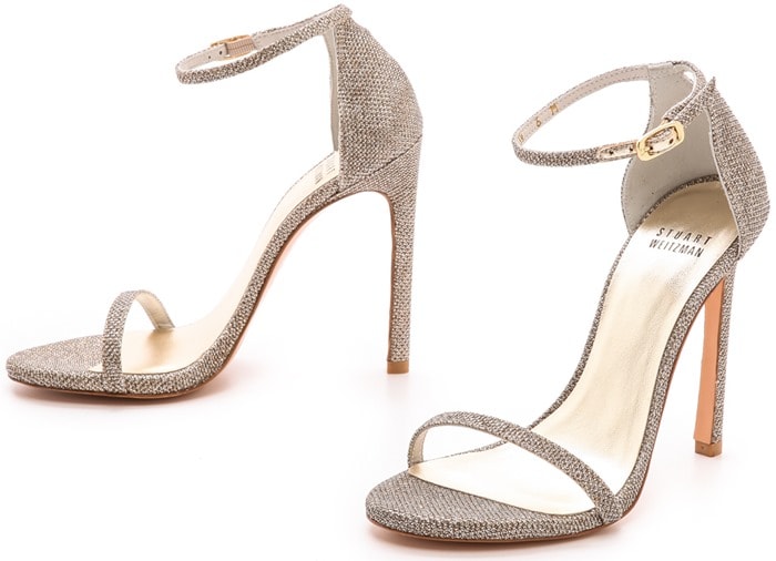 Stuart Weitzman Gold Nudist Single Band Sandals Platinum