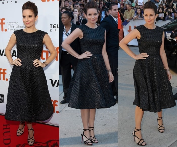 Tina Fey dazzles in a Christian Siriano creation at the 'This Is Where I Leave You' premiere, showcasing elegant textural details and sophisticated style at TIFF