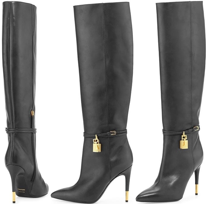 Tom Ford Padlock Anklewrap Leather Knee Boot Black