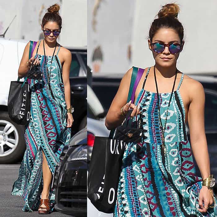 Vanessa Hudgens steps out in a vibrant Somedays Lovin maxi dress while shopping at Urban Outfitters in Studio City, California