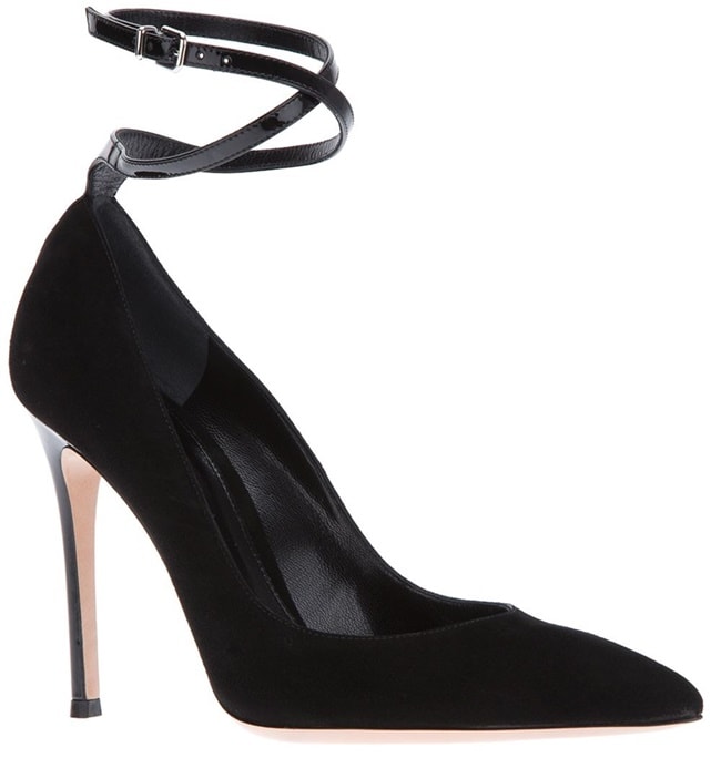 Gianvito Rossi Double Ankle Wrap Pumps in Black Suede