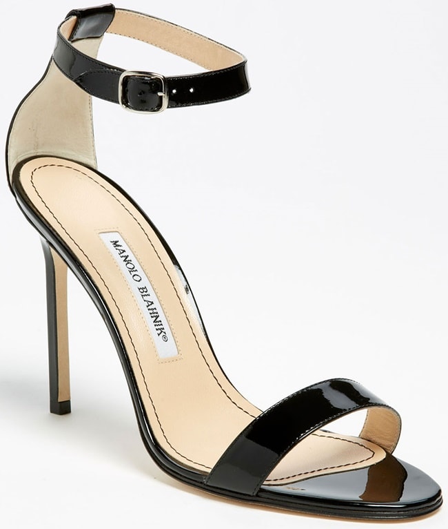 Manolo Blahnik Chaos Sandals in Black Patent