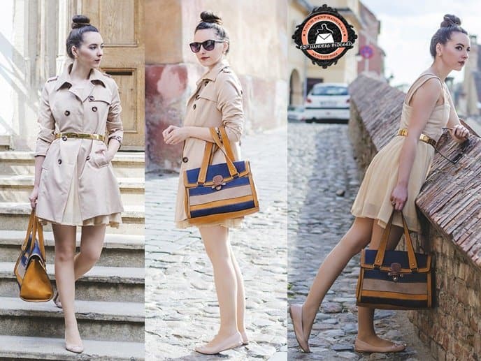 Nicoleta styled her colorblock tote with a beige trench coat