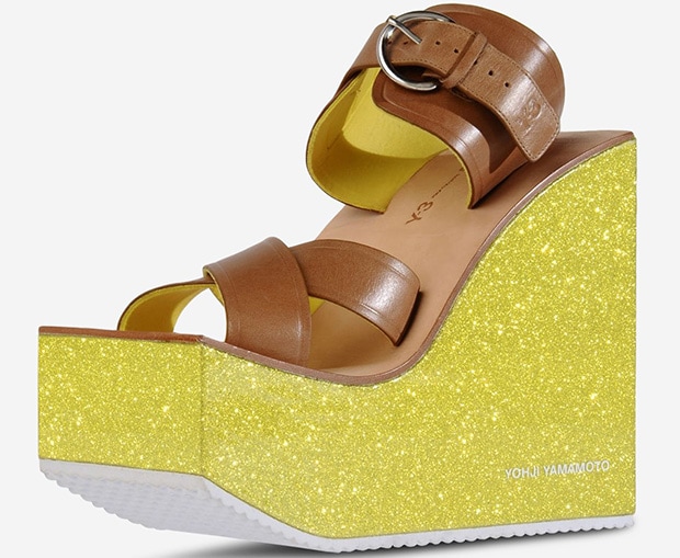 Y-3 Wedge Sandals in Tan and Yellow