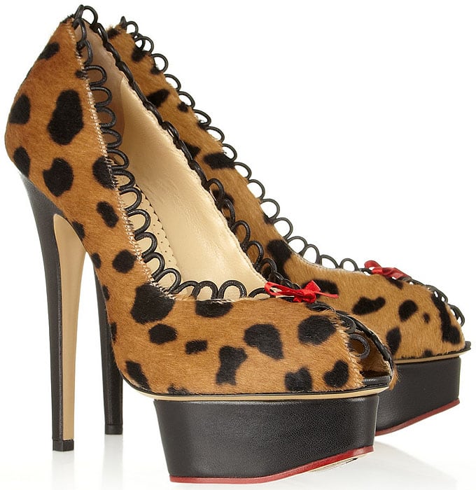 Charlotte Olympia "Daphne" Strap-Peep-Toe Platform Pumps in Animal-Print Calf-Hair