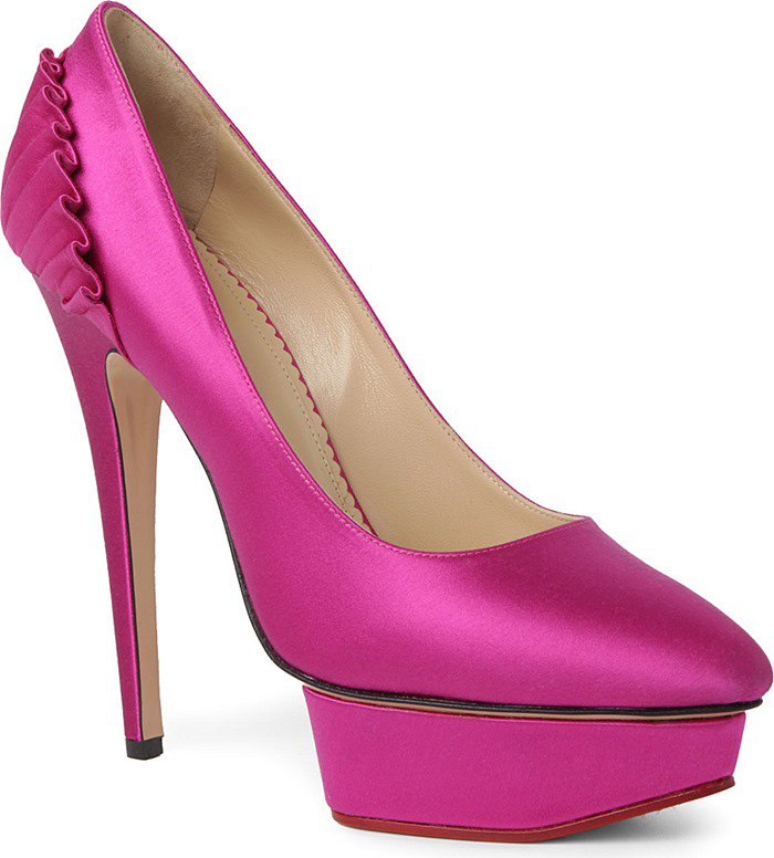 Charlotte Olympia Pink Paloma Satin Platform Courts Fushia