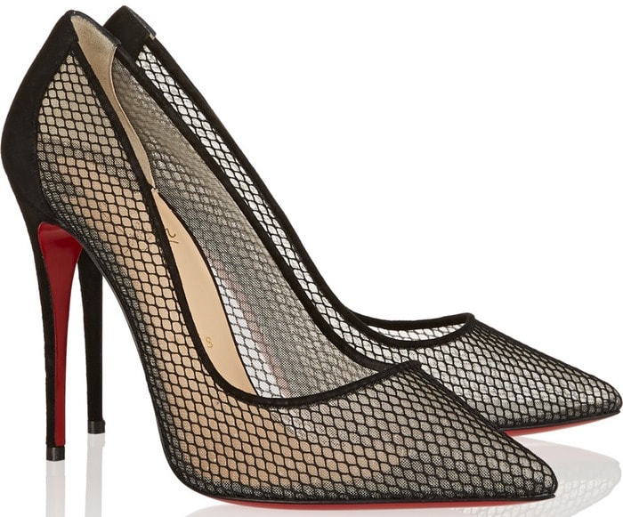 Christian Louboutin "Follies Resille 100" Suede-Trimmed Mesh Pumps
