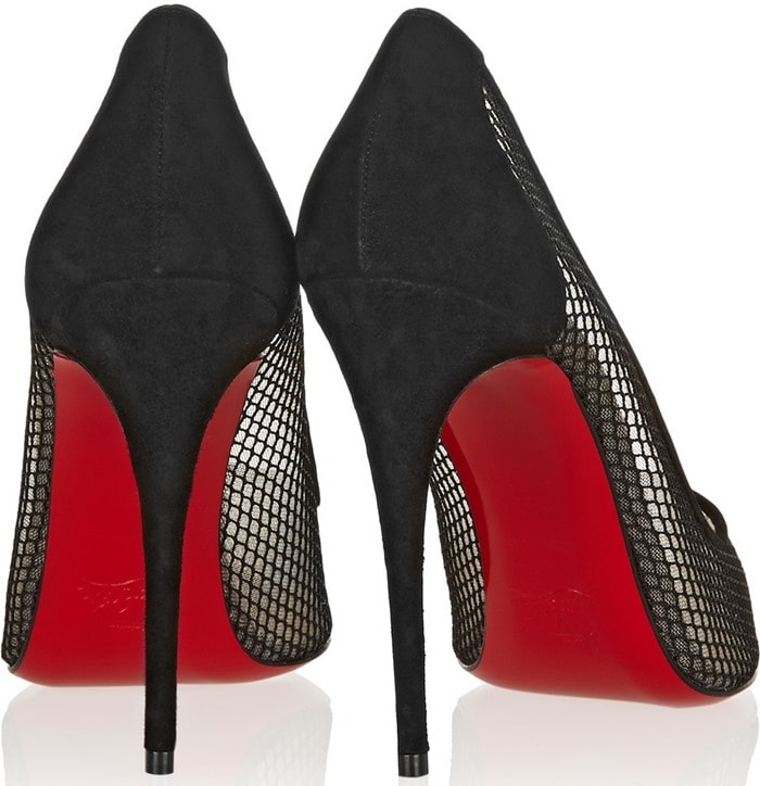 Christian Louboutin "Follies Resille 100" Suede-Trimmed Mesh Pumps