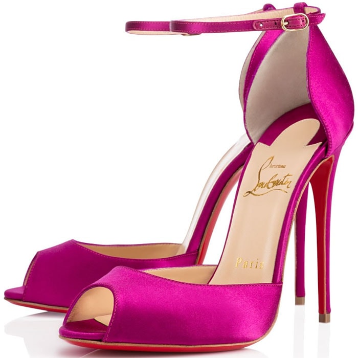 Christian Louboutin "Gardnera" Satin Ankle-Strap Sandals in Eveque
