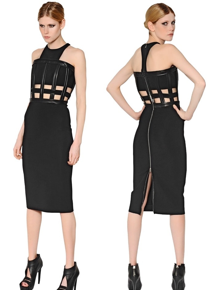 David Koma Viscose Jersey and Nappa Leather Dress