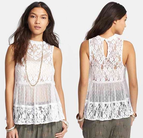 Free People Lady Bird Mixed Lace Tank