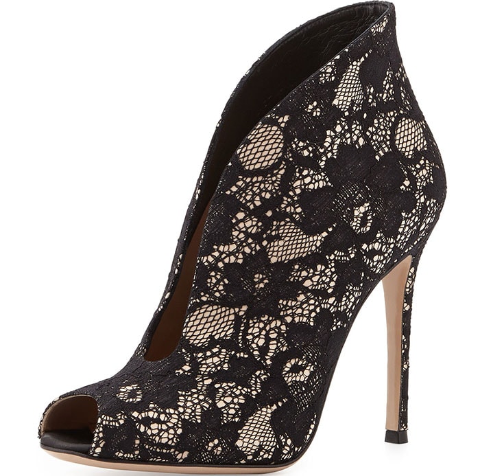 Gianvito Rossi Lace V-Neck Peep-Toe Booties