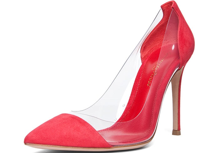 Gianvito Rossi Suede & Plexi Pumps in Red