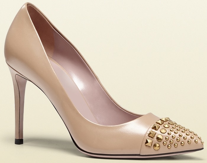 Gucci Beige Studded Leather Pumps