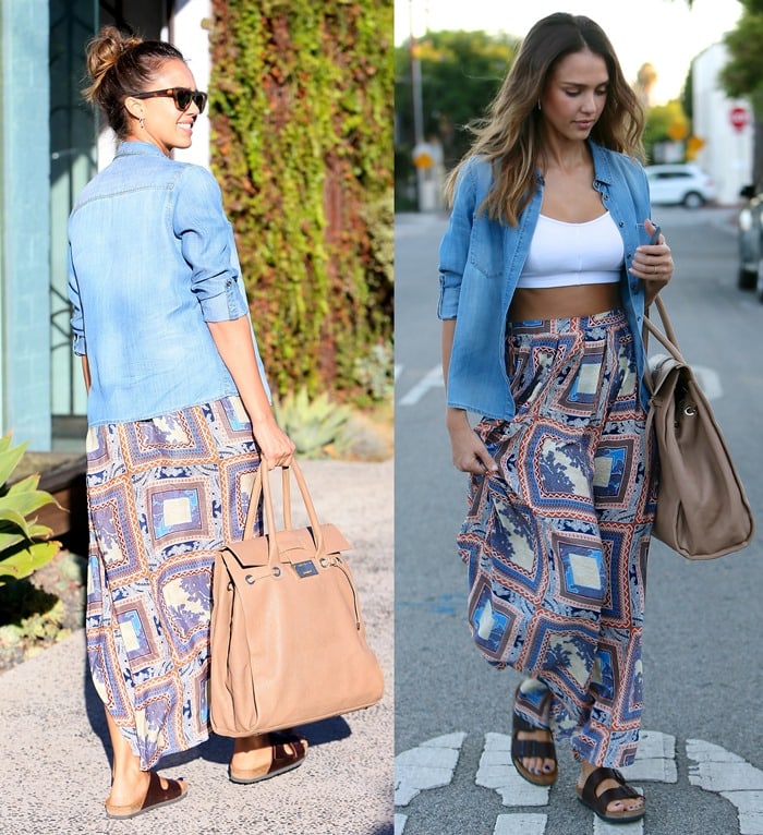 Jessica Alba wearing brown "Arizona - Birko-Flor" by Birkenstock