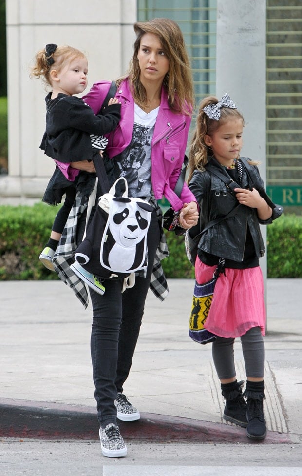 Jessica Alba takes her two daughters, Honor Marie Warren and Haven Garner Warren, out for breakfast