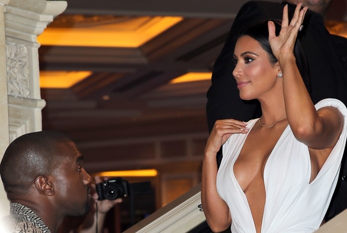 Kim Kardashian and Kanye West at Kim's birthday party at TAO Nightclub inside The Venetian in Las Vegas on October 25, 2014