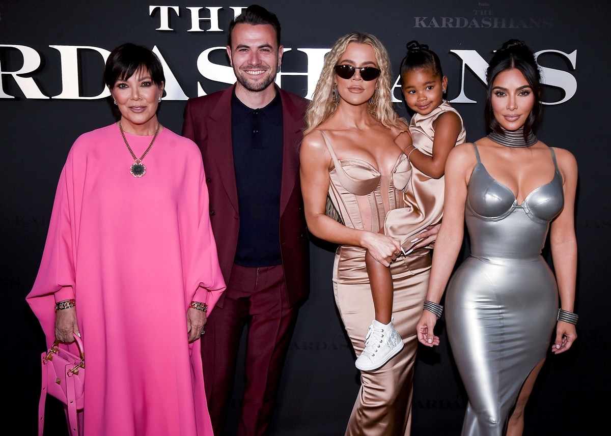 Kris Jenner, Ben Winston, Khloé Kardashian, True Thompson, and Kim Kardashian attend the Los Angeles premiere of Hulu's new show "The Kardashians"