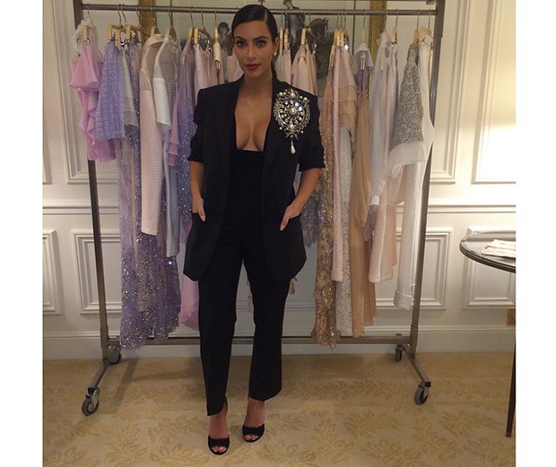 Kim Kardashian once again showed off her décolletage while attending Carine Roitfeld’s CR Fashion Book party
