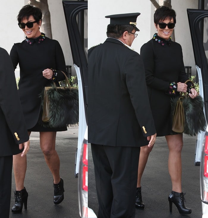 Kris Jenner toting a furry Dee Ocleppo "The Roma Tote" handbag