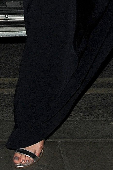 Lady Gaga's feet in silver sandals