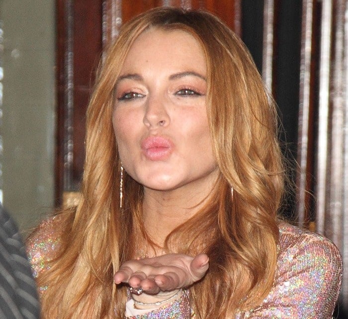 Lindsay Lohan at the Speed-the-Plow press night after-party at the National Liberal Club, One Whitehall Place, in London, England, on October 2, 2014