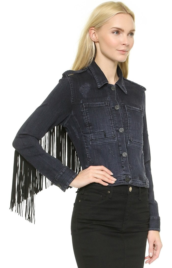 This updated McGuire Denim jacket is crafted in dark-rinse denim and finished with soft suede fringe
