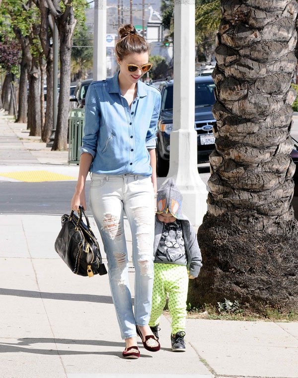 Try the denim on denim look like Miranda Kerr