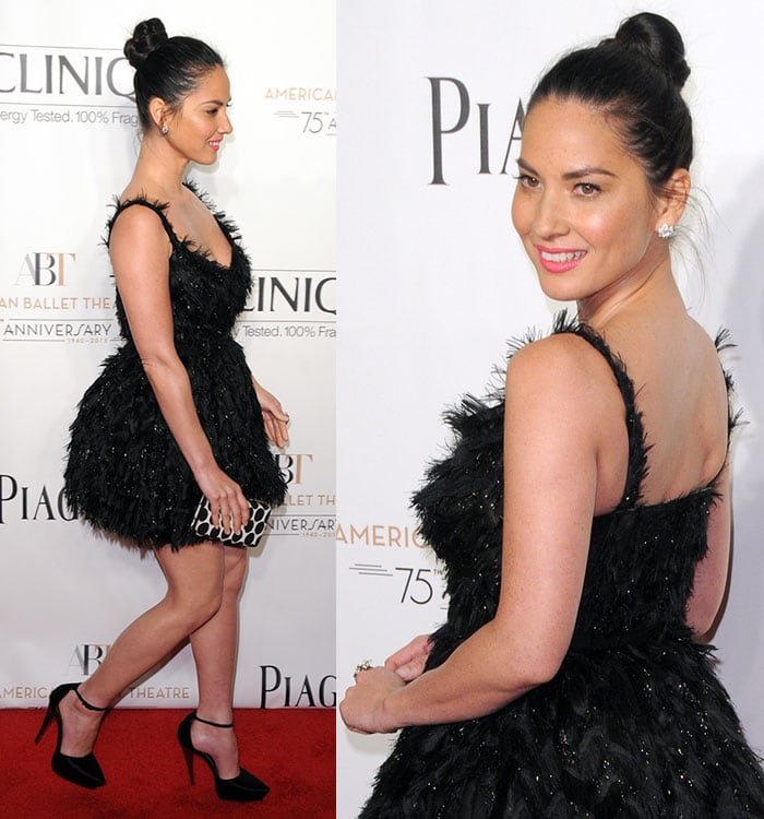 Olivia Munn's raven hair was neatly tied into a high bun like a ballerina