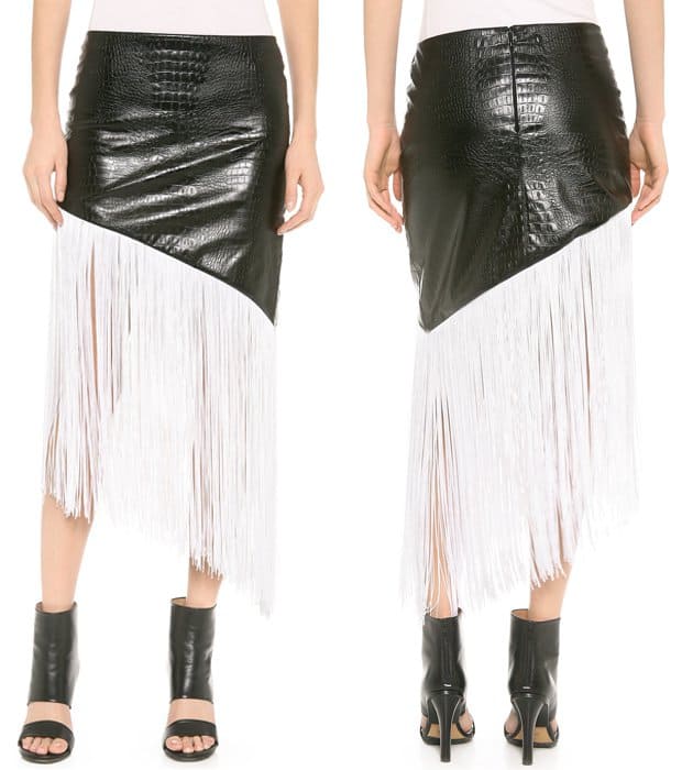 Rodarte Embossed Faux Leather Fringe Skirt