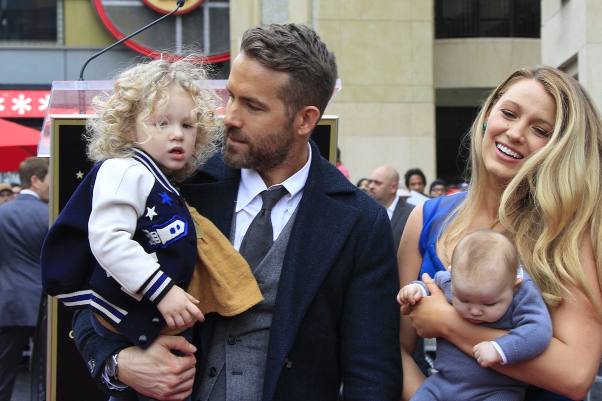 Actors Ryan Reynolds and Blake Lively with daughters James Reynolds and Ines Reynolds attend the ceremony honoring Ryan Reynolds with a Star on the Hollywood Walk of Fame