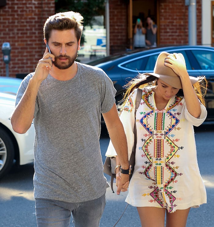 Pregnant reality star Kourtney Kardashian and her boyfriend Scott Disick are seen visiting a doctor's office in Beverly Hills, California on October 16, 2014