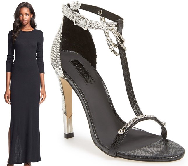 Enza Costa Cotton and Cashmere Sweater Maxi Dress and Topshop Rain Chain T-Strap Sandals