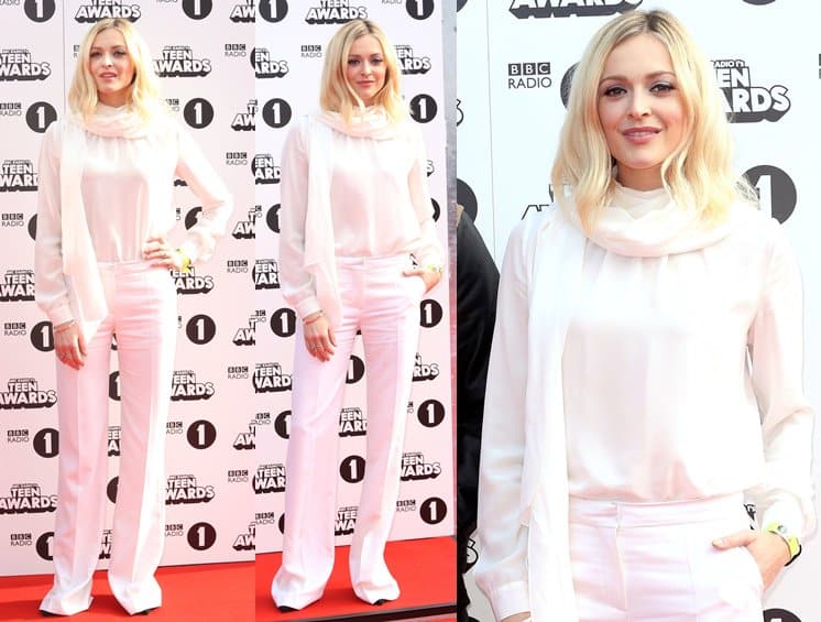 Fearne Cotton in a white blouse paired with white pants at the BBC Radio Teen Awards