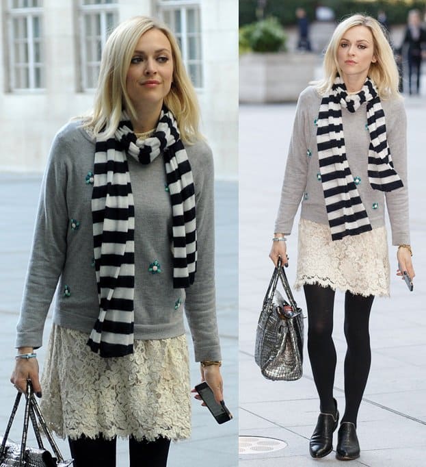 Fearne Cotton was spotted sporting an odd mix of stripes and lace while on her way to the BBC Radio 1 studios