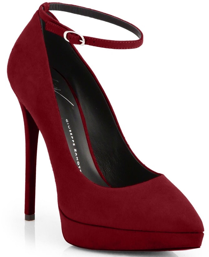 Giuseppe Zanotti Ankle-Strap Platform Pumps in Bordeaux Suede