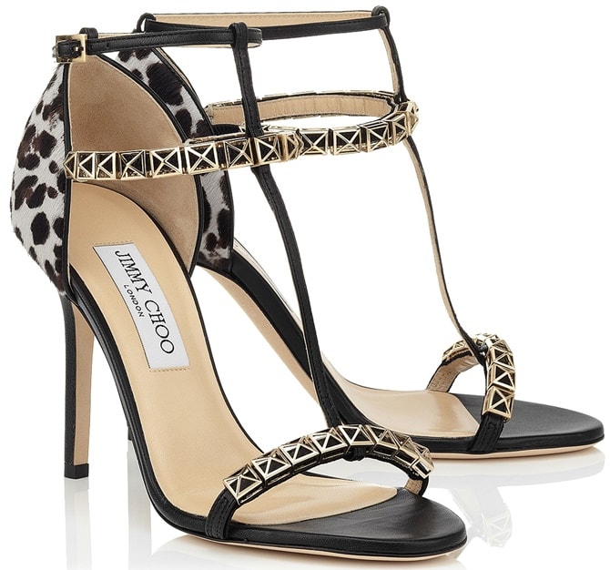 Jimmy Choo 'Flint' T Strap Sandals in Black Leopard Print